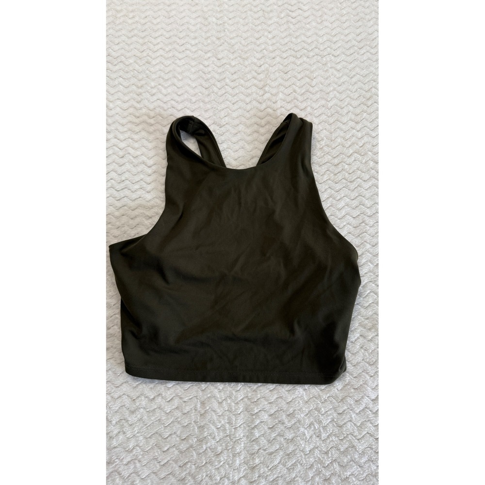 Quince Ultra-Soft High Neck Cropped Tank Top Dark Olive Green XS Activewear